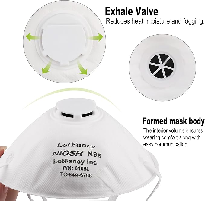 LotFancy NIOSH N95 Mask, 15PCS Particulate Respirator with Breathing Valve, Disposable Air Filter Masks Against Dust, Pollution, Particle, Face Mask for Woodworking, Construction