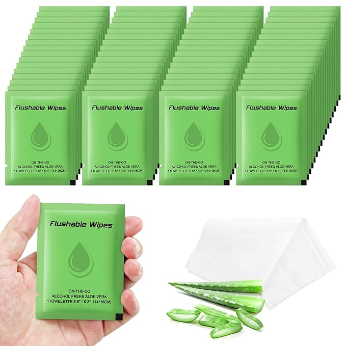 twoworld Flushable Wipes Travel Size Individually Wrapped for Women and Men,Unscented Wet Wipes Travel Size for Adult,Women,Men,Girl and Homeless (green,pack of 100)