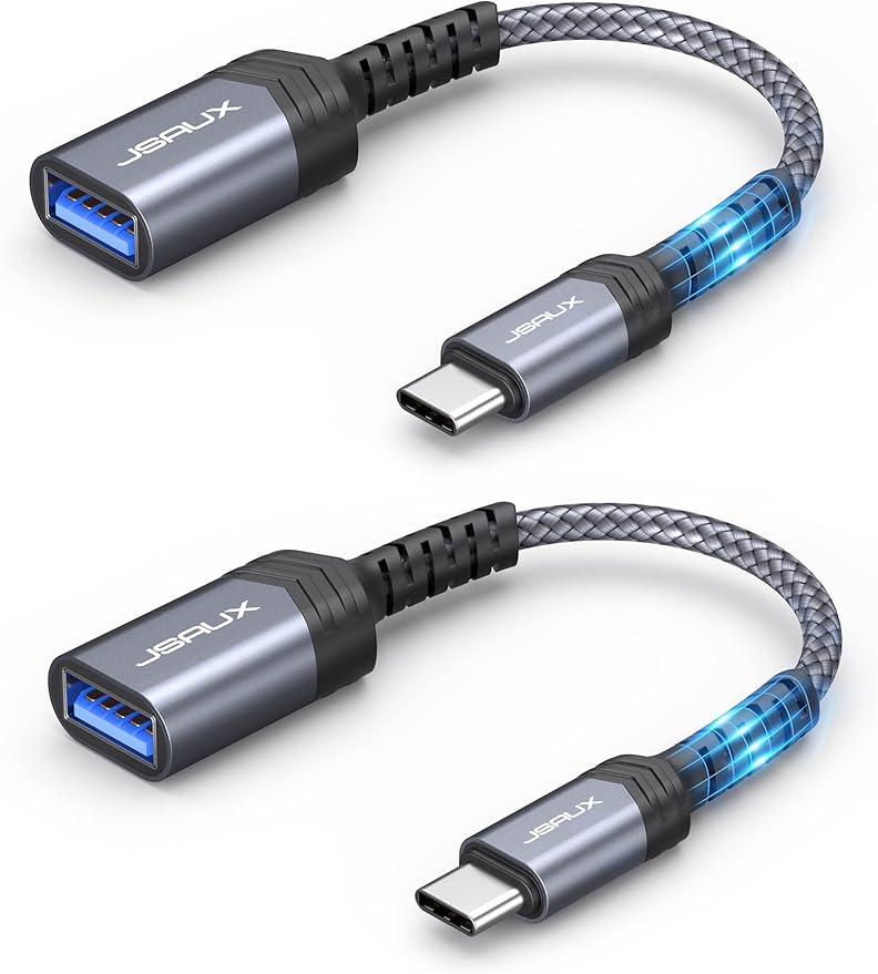 JSAUX USB C to USB Adapter [2 Pack], Type C 3.0 OTG Cable On The Go Type C Male to USB A Female Adapter Compatible with MacBook, iPhone 16 Pro Max/16 Plus/16e/15, Samsung Galaxy S25/S24/S23-Grey