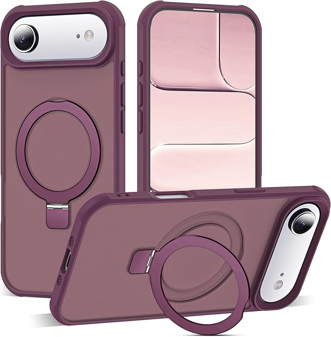 Compatible with iPhone 17 Air Case with Invisible Magnetic O-Ring Stand Military-Grade Translucent Phone Case for iPhone 17 Air 6.5" [Compatible with Mag-Safe][Great Grip Feeling], Wine Red
