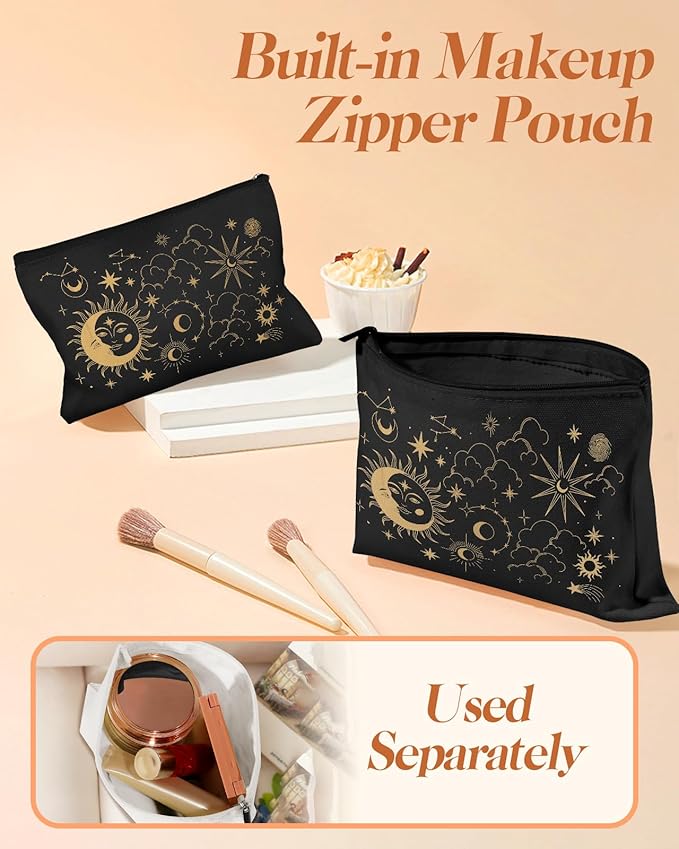 2 Pack Canvas Tote Bag - with Makeup Pouch Aesthetic Cute Women Reusable Canvas Bag for Shopping, Work, Travel