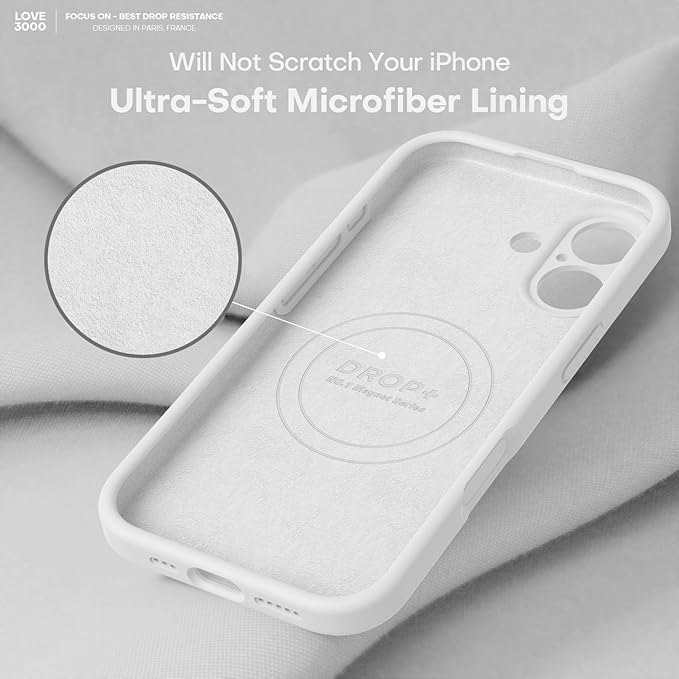 LOVE 3000 Designed for iPhone 17 Case, Premium Silicone [Compatible with Magsafe][Soft Anti-Scratch Microfiber Lining] Shockproof Protective Phone Case for Men Women 6.3", White