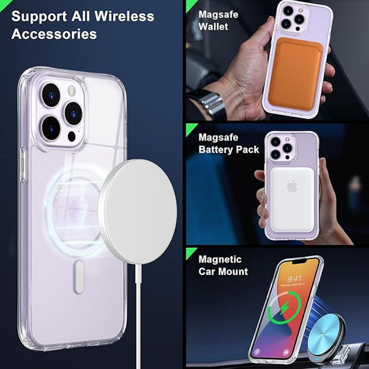 MOCCA Strong Magnetic for iPhone 13 Pro Max Case,[Compatible with Magsafe][Glass Screen Protector+Camera Lens Protector] Slim Thin Shockproof Cover Phone Case for iPhone 13 Pro Max 6.7", Clear
