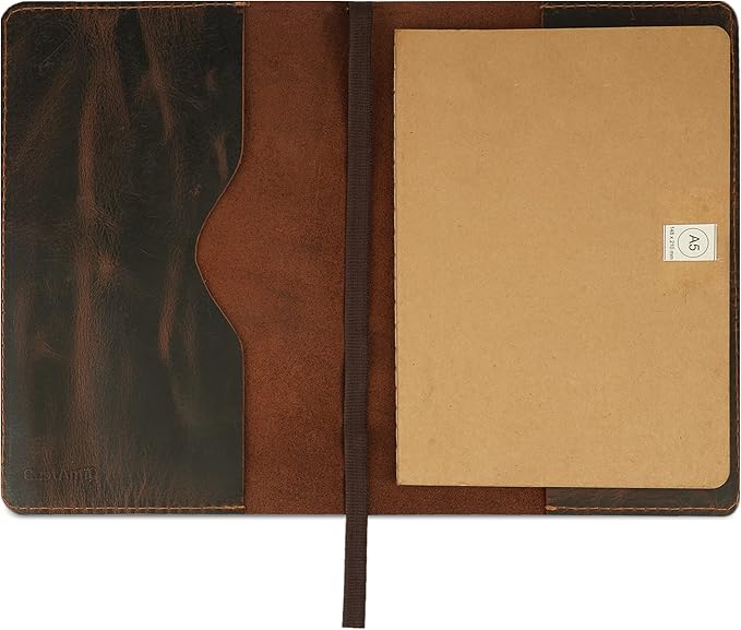 A5 Leather Journal Cover, Refillable Journal Cover for Large Moleskine, Leather Handmade Notebook Cover, A5 Diary Cover, Refill Size 5.75x8.25 inches, Large Leather Journal Cover (Brown)