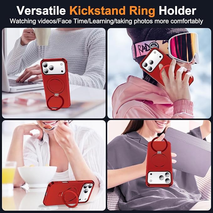 Compatible with iPhone 17 Pro Max Case with Invisible Magnetic O-Ring Stand Military-Grade Phone Case for iPhone 17 ProMax 6.9" [Compatible with Mag-Safe][Great Grip Feeling], Red