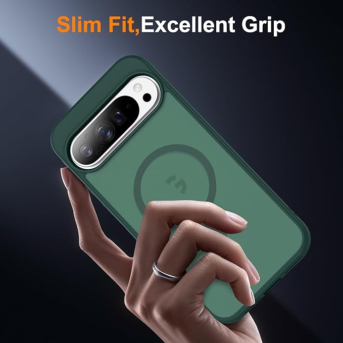 Compatible with Google Pixel 9 Pro XL Case with Magnetic [Compatible with Mag-Safe][Military Grade Drop Protection] Slim Translucent Matte Phone Case with Anti-Fingerprint Tech, Green