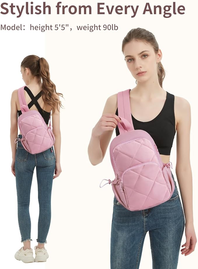 Wandering Nature Sling Bag for Women Lightweight Quilted Crossbody Bag Fits for 11" Tablet with Breathable Back Panel Anti Theft Pocket Padded Strap USB Charge Port, Ideal for Travel, Daily Use