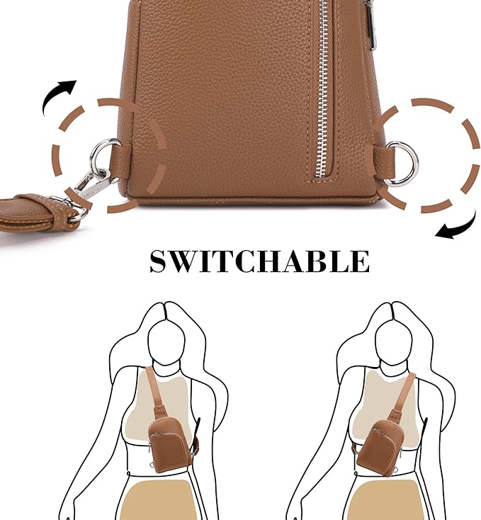 INICAT RFID Blocking Sling Bag Leather Crossbody Bags for Women Fanny Pack Cross Body for Woman Chest Bag for Travel 1.9L