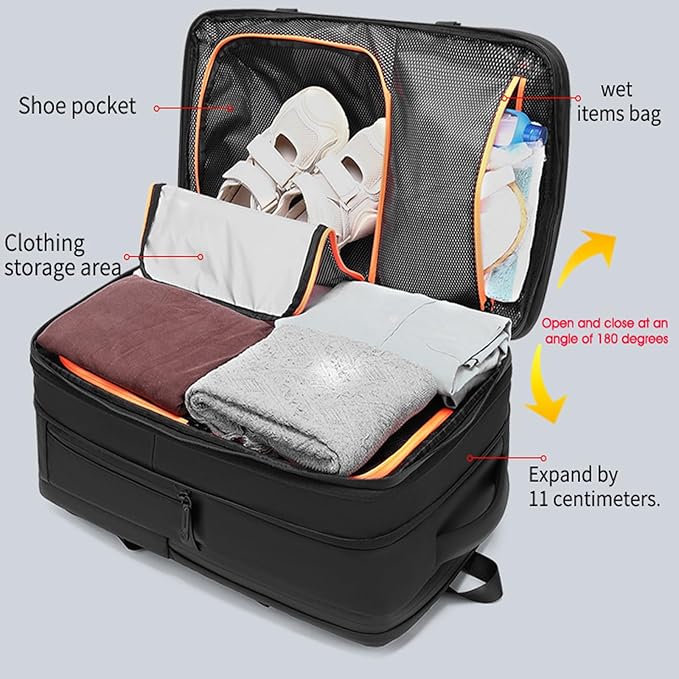 55L Travel Backpack with Built-in Vacuum Seal Backpacks Exapandable Waterproof Air Compression with electronic scale TSA Lock Carry-On Suitcase Luggage Laptop Bag Black