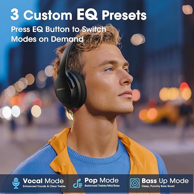 Bluetooth Headphones Over Ear 80H Playtime, Wireless Headphones Over Ear with 3 EQ Modes, Built-in ENC Mic, Deep Bass, HiFi Stereo Foldable 5.4 Bluetooth Headset for Phone PC Travel Gym Workout