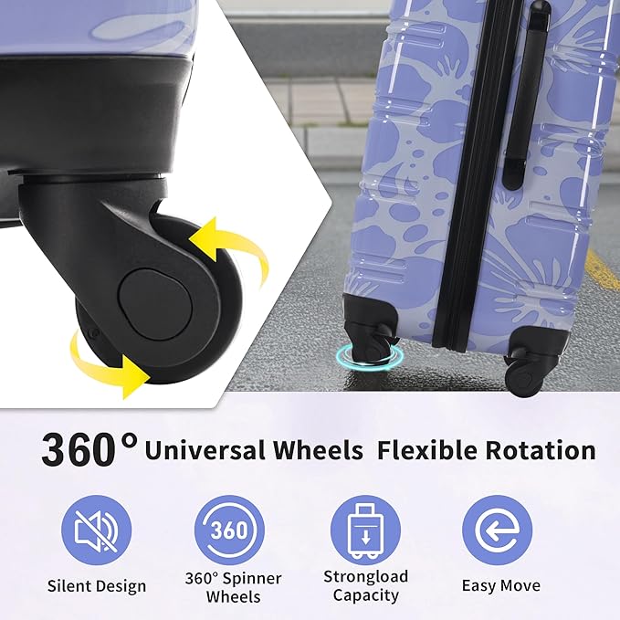 Merax Luggage Sets 3 Piece, Hardside Suitcase Set with Spinner Wheels, Lightweight Printing Luggage Carry on,20+24+28 IN,Blue