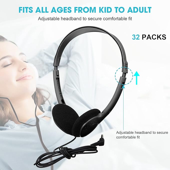 Konohan 30 Pack Kids Headphones Bulk for School Classroom Student Wired Headphones Adjustable with 3.5 mm Jack for Kids Adults(Black)