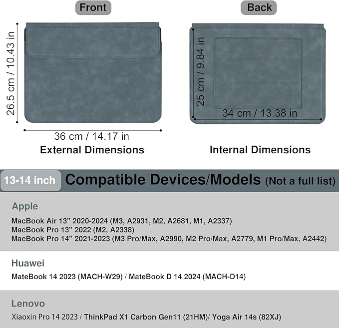 Allinside 13-14 Inch Laptop Sleeve Case for MacBook Pro 14" 2021-2024/MacBook Air 13" 2010-2017/MacBook Pro 13" 2010-2015, Waterproof PU Leather Sleeve Cover with Stand & Accessory Pouch, Blue