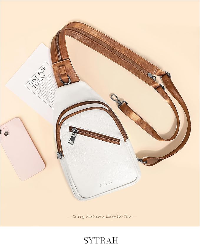 Sling Bag for Women, Crossbody Bags for Women Trendy Crossbody purse Vegan Leather Sling Backpack Chest Bag with Dual purpose Strap, Beige Brown