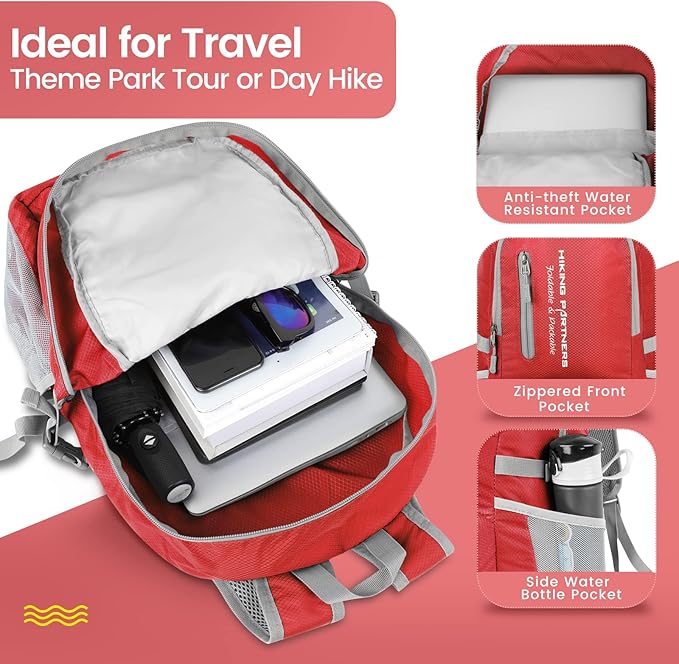 ZOMAKE Lightweight Packable Backpack, 35L Light Foldable Hiking Backpacks Water Resistant Collapsible Daypack for Travel(Red)