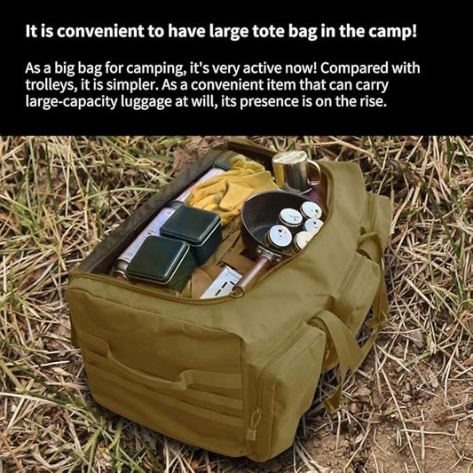 Large Military Travel Duffle Bag Tactical Camping Storage Utility Tote Bag Camping Kitchen Organizer with Deployment Cargo Bag Travel Sports Equipment (Khaki, Large 25.59"x13.78"x13.78")