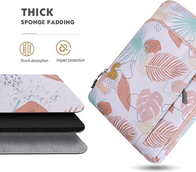 MoKo Laptop Sleeve Bag for 13.3-14 Inch, Notebook Carrying Case with Pocket Fits New MacBook Pro M3/M2 14" /13" M2/M1 Pro/M1 Max 14.2 2023-2021/Air 13.6" M2 2022, Surface Pro 9/8 13", Tropical Leaf