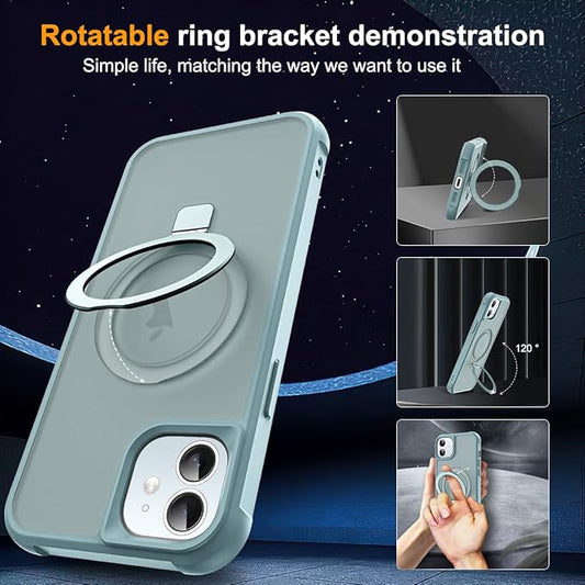 Compatible with iPhone 12 Case & iPhone 12 Pro Case with Invisible Magnetic O-Ring Stand Translucent Phone Cases 6.1" [Compatible with Mag-Safe][Great Grip Feeling], Blue