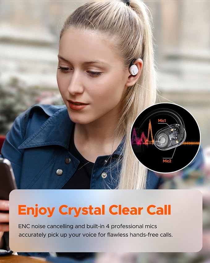 truefree O1 Open Ear Headphones Bluetooth 5.3 Wireless Open Ear Earbuds with 16.2mm Driver, Immersive Stereo Sound, Noise-Cancellation Mic for Clear Calls, 45H Playtime, for Sports Workout