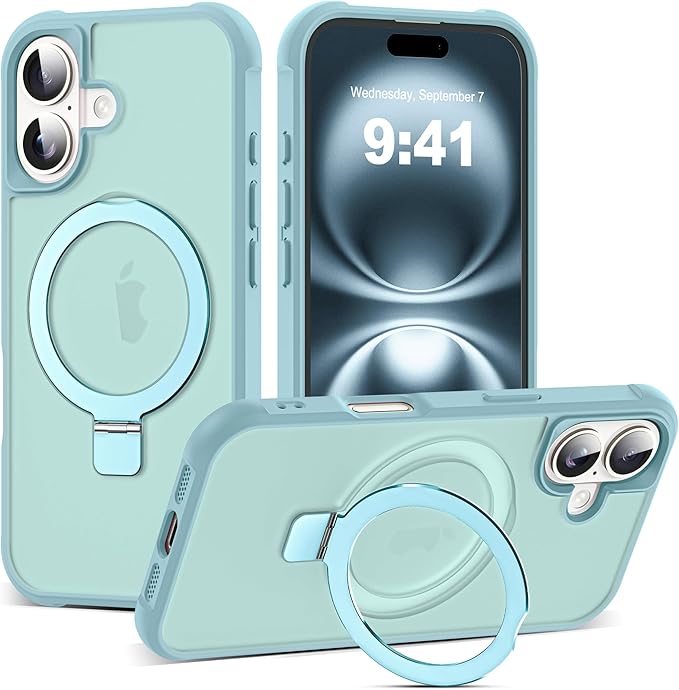 Compatible with iPhone 16 Case with Invisible Magnetic O-Ring Stand Military-Grade Translucent Case for iPhone 16 6.1" [Compatible with Mag-Safe][Great Grip Feeling], Blue