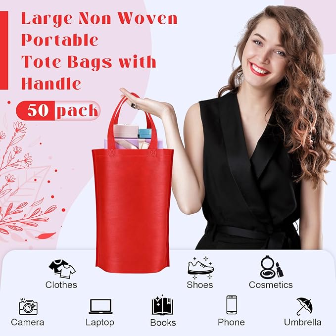 Windyun Reusable Grocery Bags Large Non Woven Shopping Bags with Handle Foldable Portable Tote Carryall Bulk 11.8x6x13.8 Inch