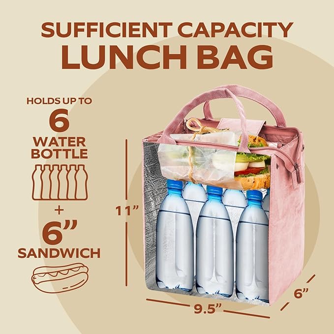 VonNova Women’s Insulated Lunch Bag with Premium 4mm Cooler Insulation, Cute Large 7L Lunch Tote for Office, Durable Small Lunch Box for Women, Stylish Lunchbox for Adults, Teens, Nurses, Teachers