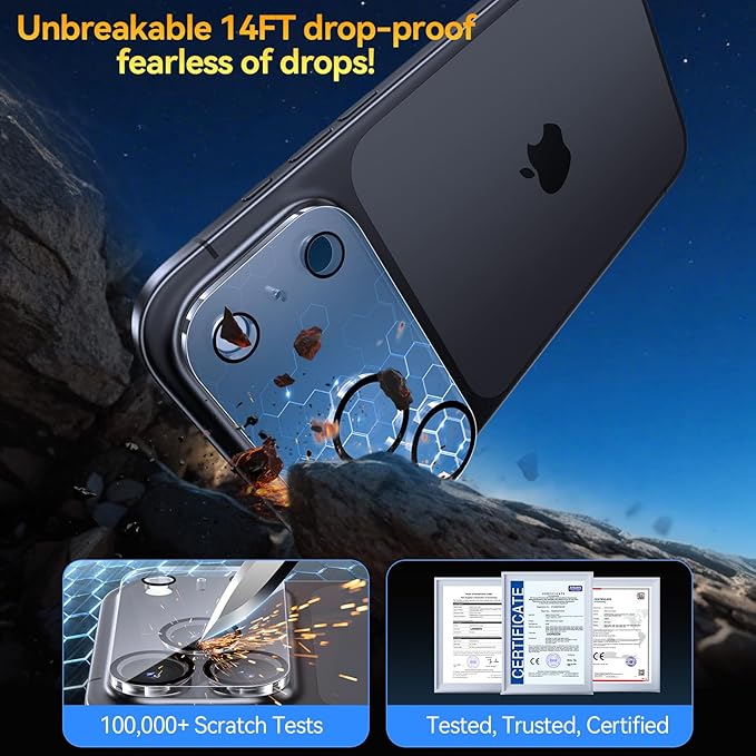 Military-Grade Tempered Glass for iPhone 17 Pro Privacy Screen Protector 2 Pack + Camera Lens Protector 1 Pack [100% Anti Spy] [3S Easy Installation No Bubble] Longest Durable