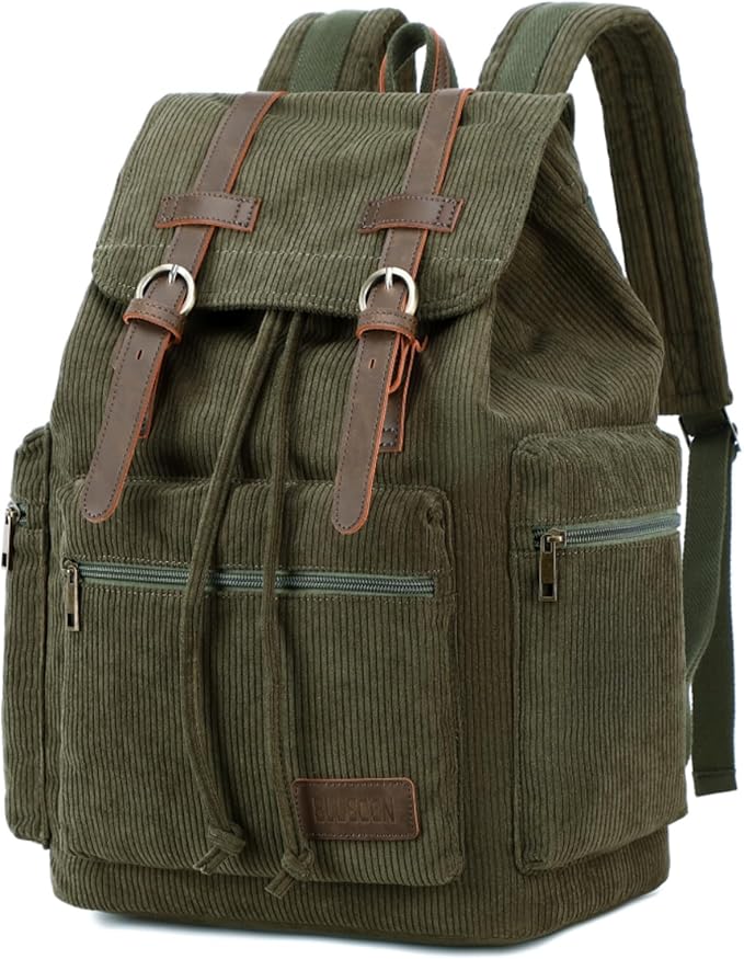 Bluboon Vintage Backpack Leather Trim Casual Bookbag Men Women Laptop Travel Rucksack