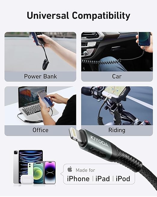 USB to Lightning Cable for Car 3FT+6FT, Coiled iPhone Charger Cable Braided USBA to Lightning Cable [Apple MFi Certified] Fast Charging Cord Compatible with iPhone 14/Pro Max/13 12 11 8, iPad AirPods