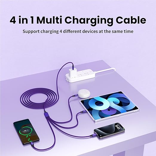 USB C Splitter Multi Charging Cable, Nylon Braided 4 in 1 Cables, USB C to USB C Cable with 4 Type C Compatible with iPhone 17/16 Series, Galaxy S Series with Most Phones and More (1PACK 5FT)