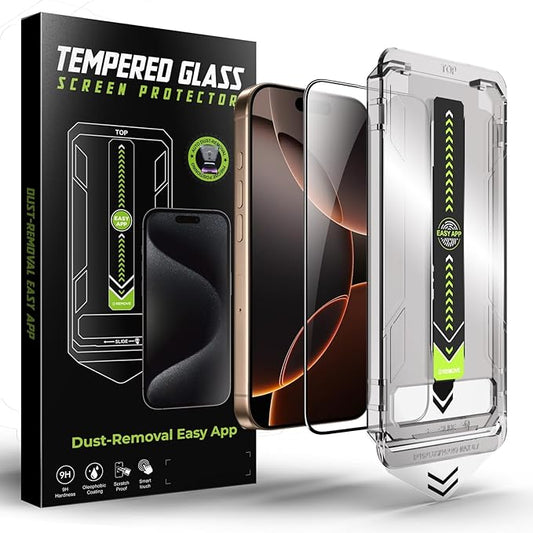 2 Pack tempered glass screen protector for iphone 16 Pro Max，iphone Tempered Glass Screen Protector, Protector de Pantalla, 9H Hardness, Bubble-Free, Easy Install Kit（iphone 16 Pro Max）
