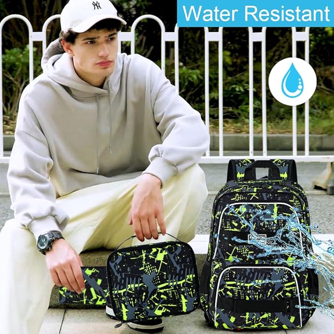 3Pcs Backpack for Girls Boys, 17 Inch School Bookbag with Lunch Box, Durable Laptop Backpacks Set for Teens College