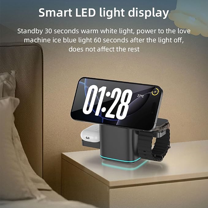 3-in-1 Qi2 Wireless Charger for iPhone/iWatch/AirPods | 15W Fast Charging with Auto-Align Magnetic Design | Smart LED Light & 180°Rotation | Premium Aluminum Alloy (Black)