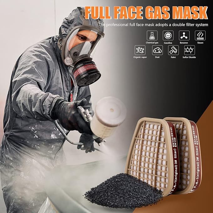 Full face Respirator Mask - Gas Masks Survival Nuclear and Chemical with Activated Carbon Filter for Chemical Dust