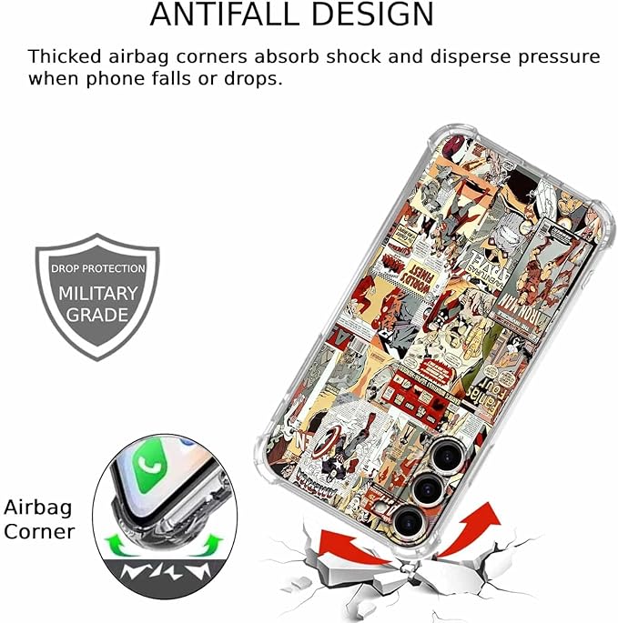 Case for Samsung Galaxy S23+ with Superhero Design,Cartoon Comic Pop Culture Art Collage,Clear Soft TPU Bumper Phone Cover,6.6"(Hero,S23P)
