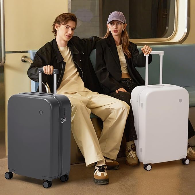 mixi Carry on Luggage, 20'' Suitcase Spinner Wheels Luggage Hardshell Lightweight Rolling Suitcases PC with Cover & TSA Lock for Business Travel, Off White（Slight Pink）