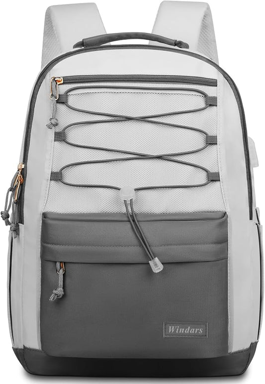 School Backpack for Teens Girls, Aesthetic College Backpack Large Bookbag for Women Students Fashion 15.6 Inch Laptop Bag for Work Travel (Dark Grey & Light Grey)