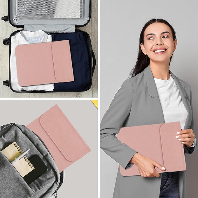 Allinside 11-12 inch Laptop Sleeve Case Compatible with MacBook Air 11 2010-2015/MacBook 12 2015-2017, Waterproof PU Leather Laptop Sleeve Bag Protective Vertical Case Cover, Pink