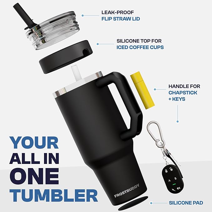 Frost Buddy Thicc Buddy - 40 oz Stainless Steel Vacuum Insulated Tumbler with Lid and Straw for Water - Travel Mug Cupholder Friendly - Gifts for Women Men Him Her (Neon USA)