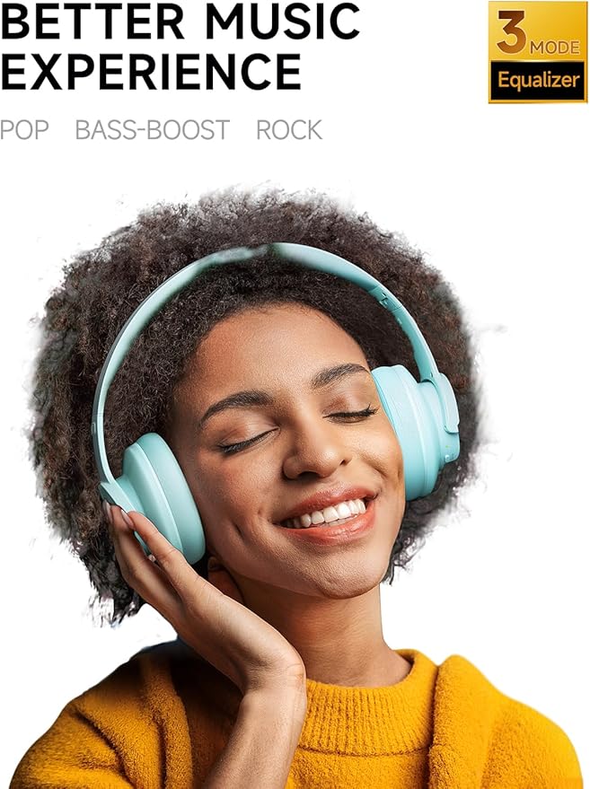 Picun B8 Bluetooth Over Ear Headphones, 120H Playtime with 3 EQ Modes, Low Latency, Hands-Free Calls, Deep Bass for Travel, Home, Office & PC (Cyan)