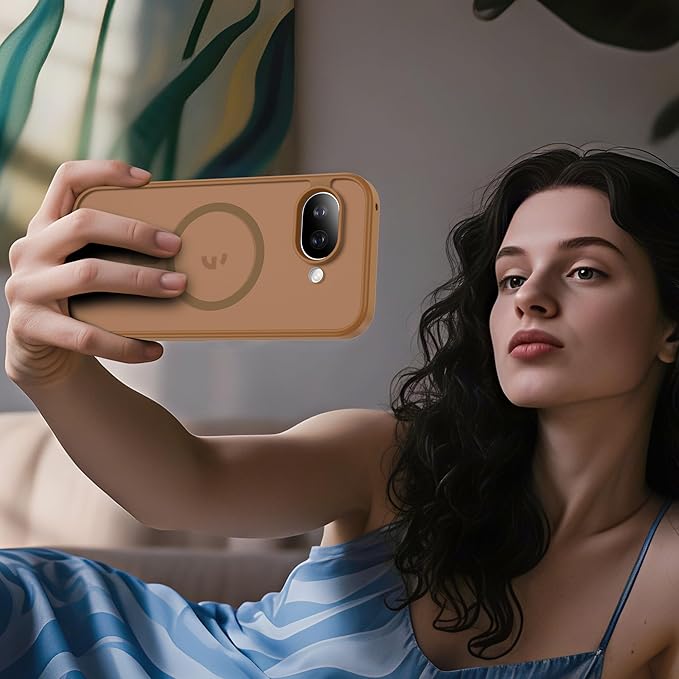 Compatible with Google Pixel 9A Case with Magnetic [Compatible with Mag-Safe][Military Grade Drop Protection] Slim Translucent Matte Phone Case with Anti-Fingerprint Tech, Brown