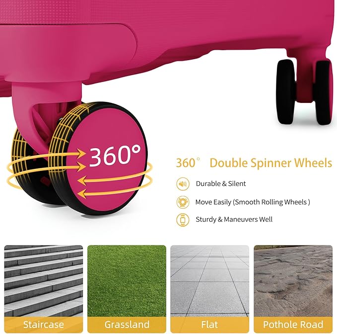 LARVENDER Luggage Sets 3 Piece, Hardside PP Carry On Suitcase with 360° Spinner Wheels TSA Lock Luggage Sets for Women, Beetroot Purple