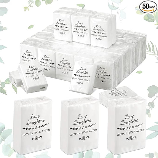 50 Pack Happy Tears Tissues Packs for Wedding Bulk Facial Tissues Items for Guests Welcome Bags Pocket Paper 3 Ply Individual Mini Travel Tissue Packs for Wedding Graduation Party Ceremony(Classic)