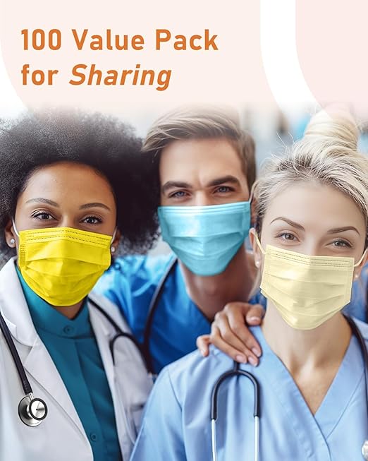 Face Masks Disposable 100 Pack, 4 Ply ASTM Level 3 Medical Grade, Breathable for Adult Outdoor Protection, Individually Wrapped for Home, School & Office, Sunset Boulevard
