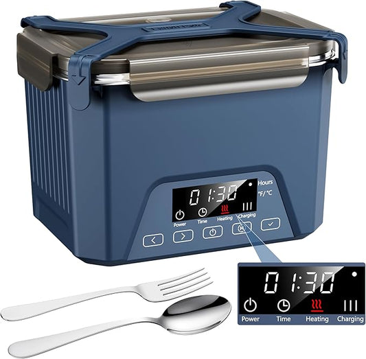 Cordless Electric Lunch Box, 1.2L Self Heating Lunch Box Battery Powered with Automatic Heating, BPA Free, Meal Prep Friendly (Blue)