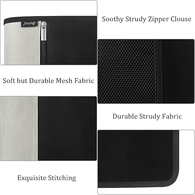 Zipper Binder 1.5 Inch Round 3-Ring Binder, Zippered Grip Pockets Storage Bag Business Office Supplies for Men Women (Grey)