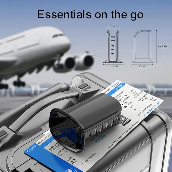 USB Charger Block with Type C, 6-Port Chargers for Multiple Devices, USB Charging Hub with Smart IC, Charger Station Total 60W for Phone/Tablet/Gaming, Wall Charger Adapter Compact&Portable