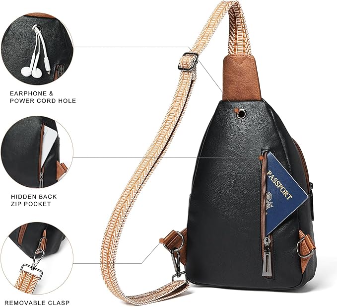 7L Sling Bag for Women Men Crossbody Belt Bag Small Travel Sling Backpack Anti Theft Chest Daypack Purse Faux Leather