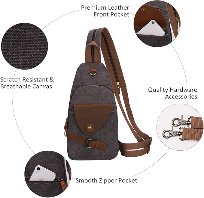 KL928 Canvas Sling Bag Crossbody Backpack Shoulder Casual Rucksack for Men Women,Dark Dray