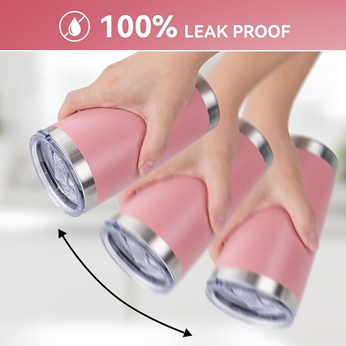 20 oz Tumbler Stainless Steel Tumblers Bulk with Lid Double Wall Insulated Coffee Tumbler Cups for Hot & Cold Drinks Powder Coated Travel Coffee Tumbler Mug Metal (Rose Pink, 12 pack)